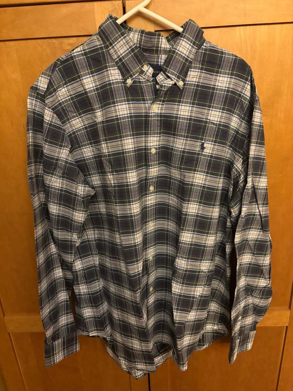 Ralph Lauren Men's XL Long Sleeve Green and Navy Plaid Button Down Shirt